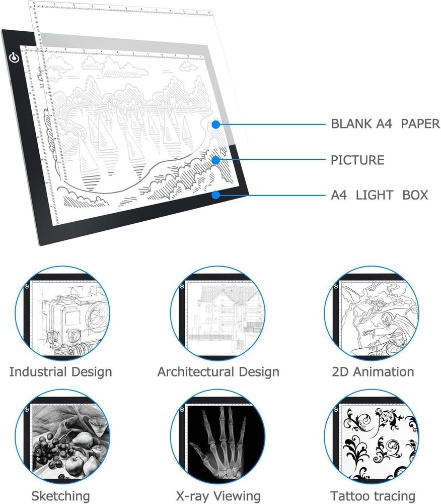 Versatile A4 Dimmable LED Tracing Light Pad - Perfect for Sketching & Stenciling