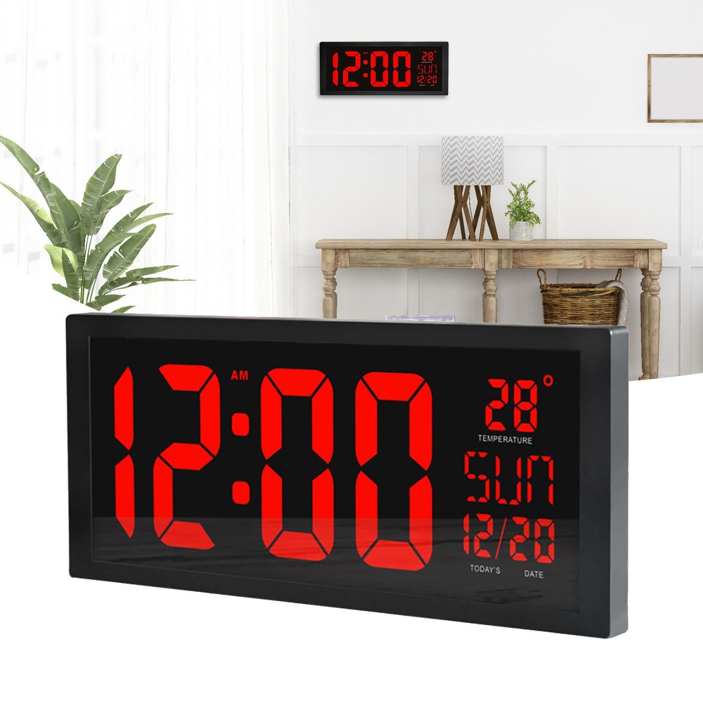 Digital Wall Clock Large Display with Time Date Temperature LED Digital