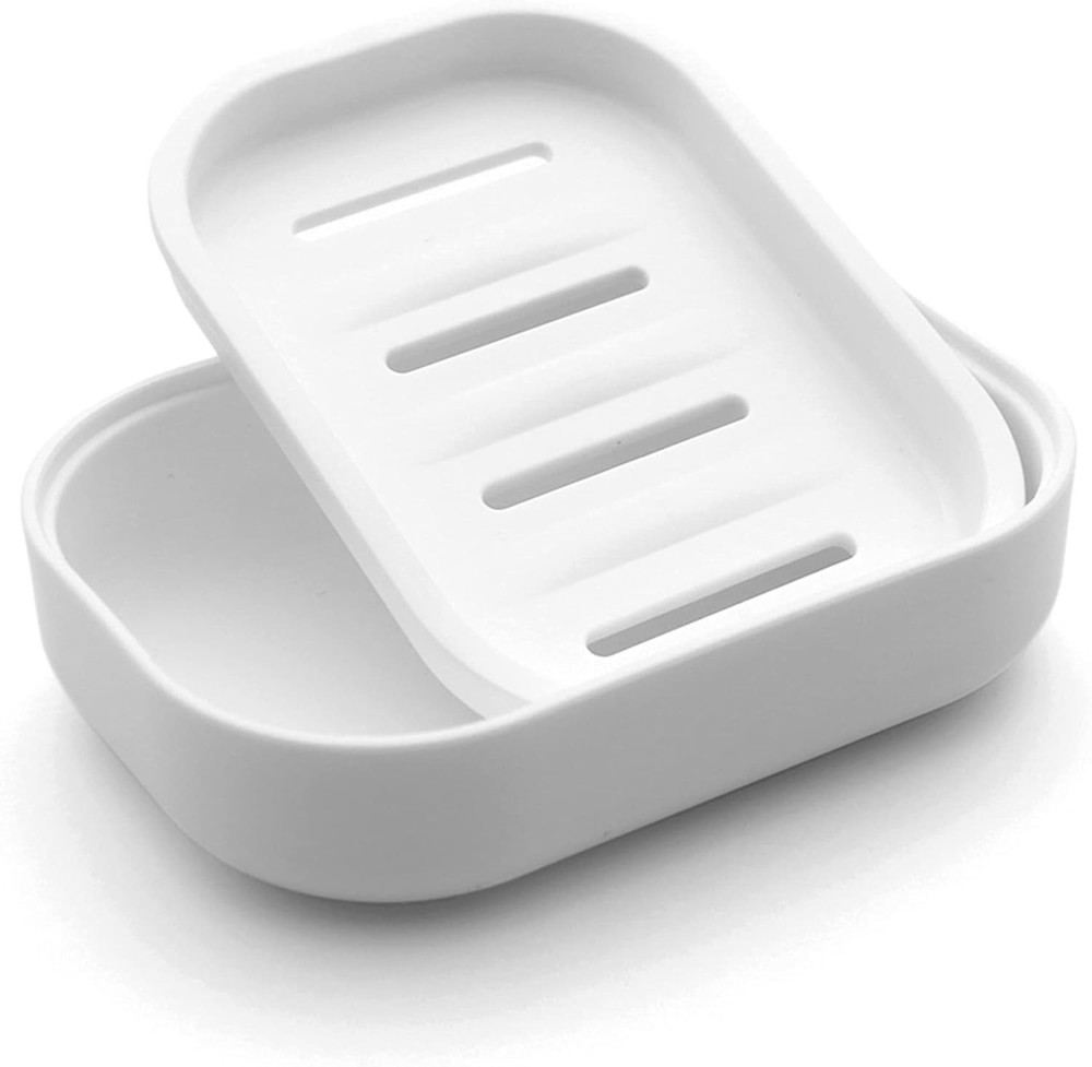 Plastic Soap Dish Container Keeps Soap Dry Easy Cleaning Drain White