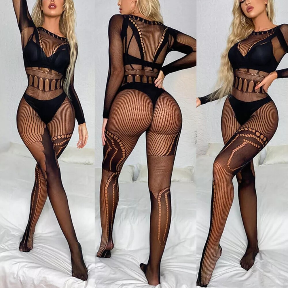 Women Bodysuit Sexy-Lingerie Fishnet Body-Stocking Babydoll Sleepwear Nightwear