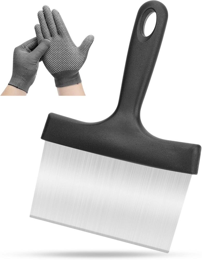 Griddle Scraper, Stainless Steel Flat Top Grill Scraper with 5" Handle,...