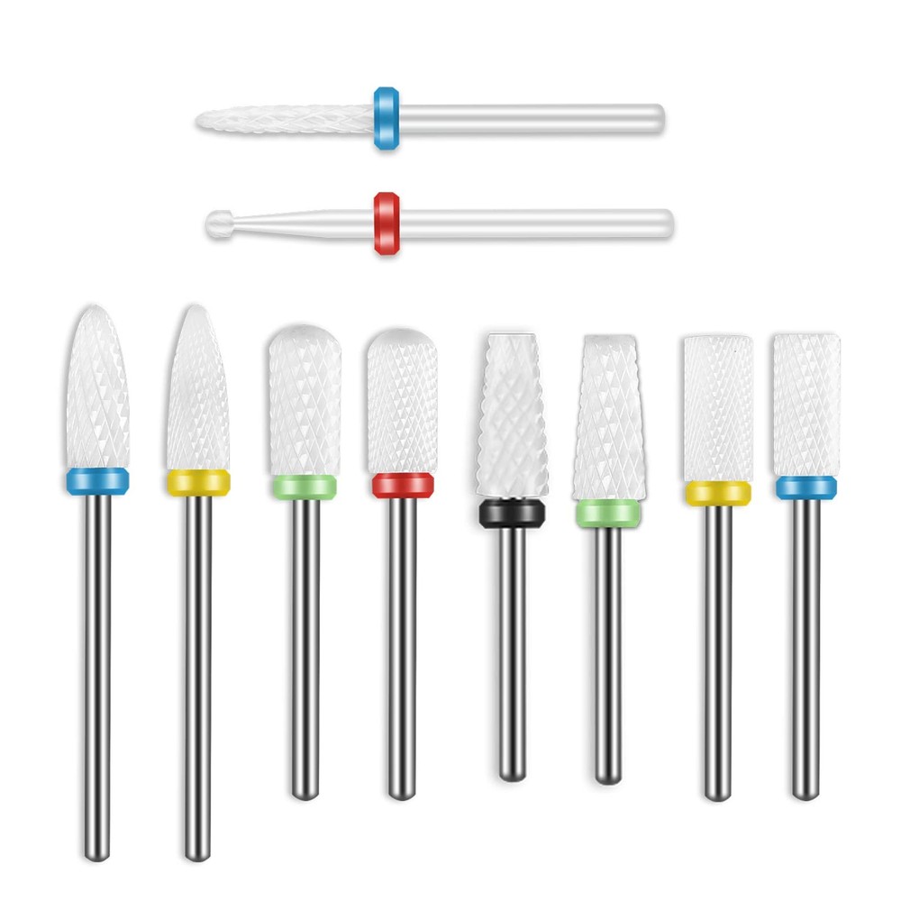 10Pcs Ceramic Nail Drill Bits Set, 3/32 Inch Professional Drill Bits for Nail...