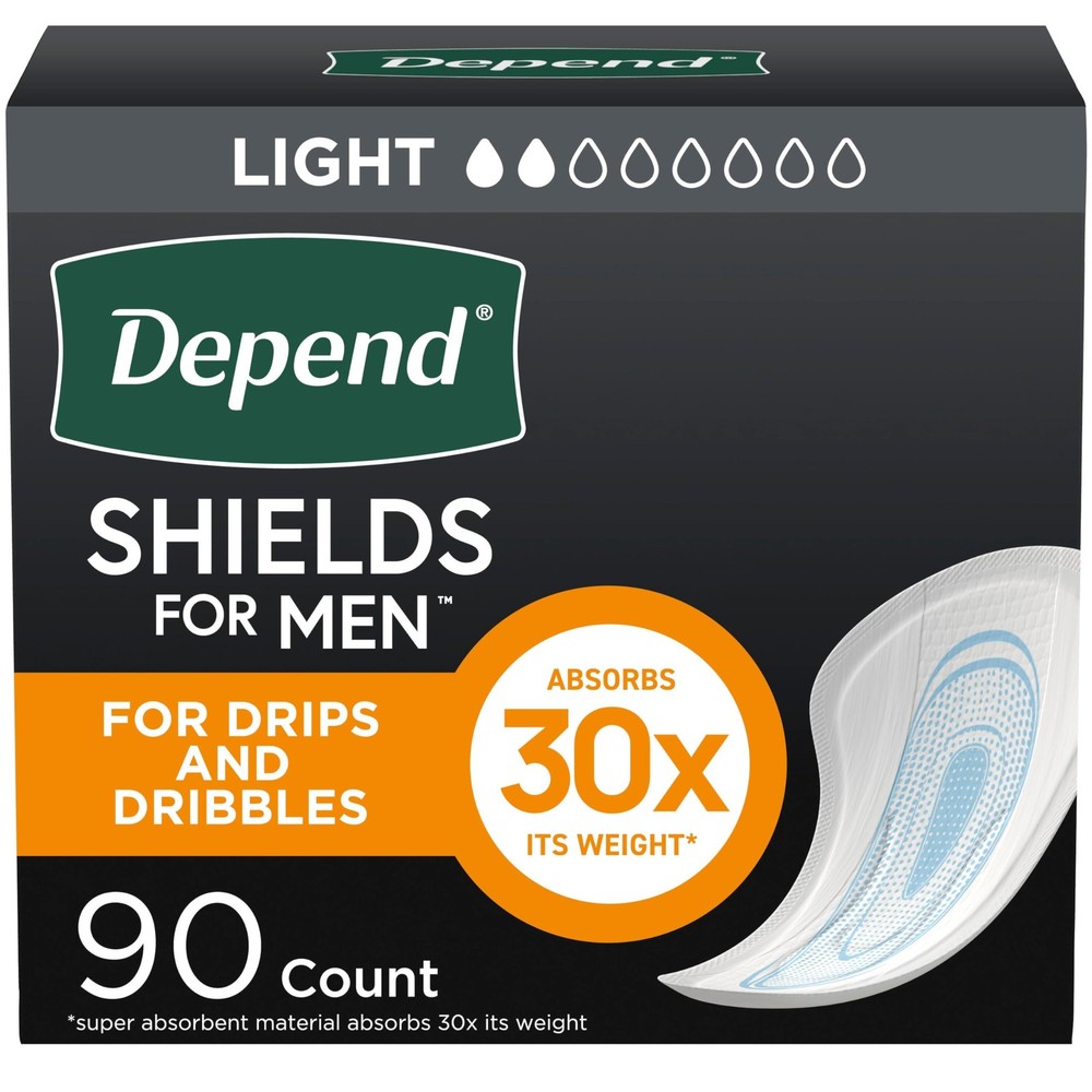 Depend Shields Incontinence Pads for Men, Light Absorbency, One Size, White