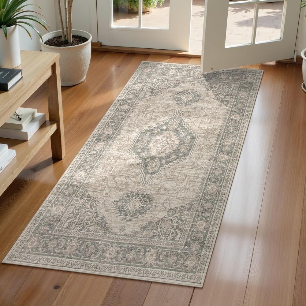 Lahome Oriental Small Area Rug, 2x4 Washable 2'x4'（Rectangular）, Grey/Brown