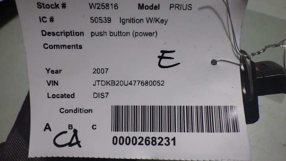 07 TOYOTA PRIUS Ignition W/Key