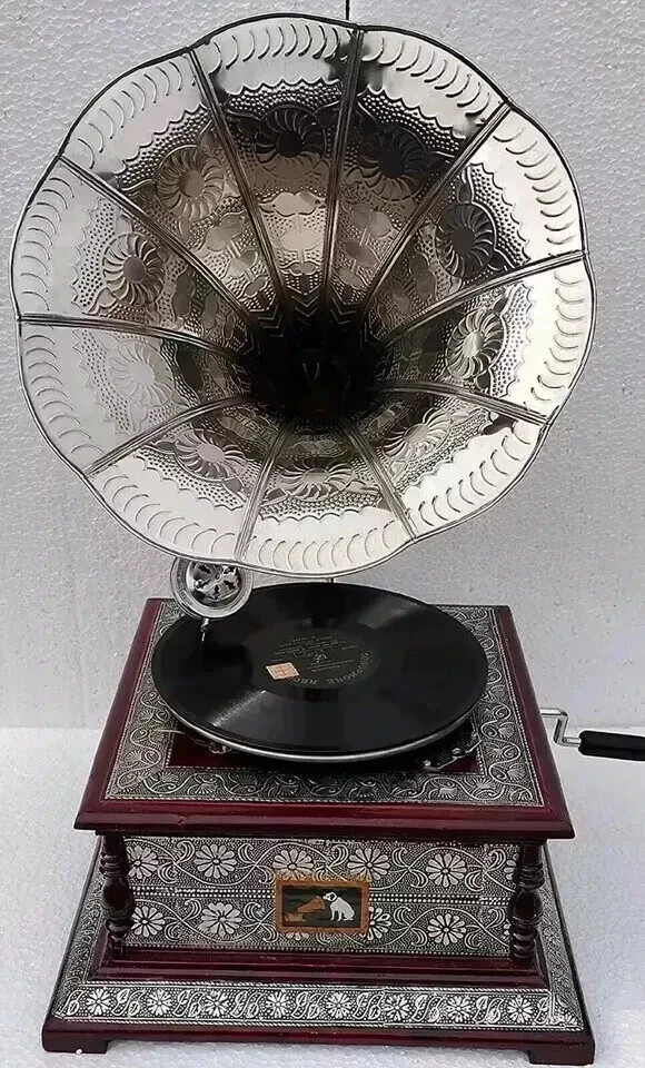 HMV Gramophone Fully Functional working Phonograph, win-up record player Replica