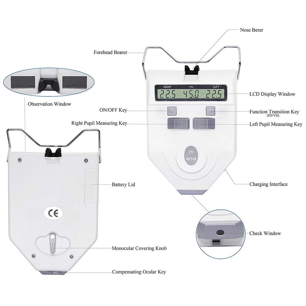 Digital PD Ruler Pupillometer P.D. Meter Optometry Tools Double Power Supply