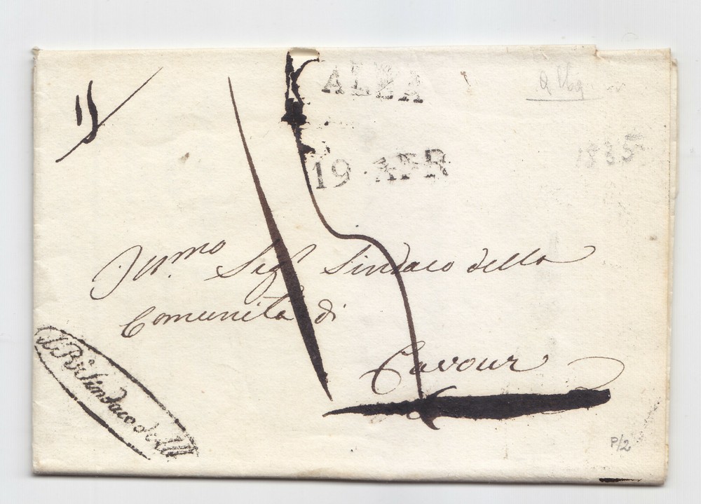 PP309-PIEMONTE-PREF. ALBA X CAVOUR 1837