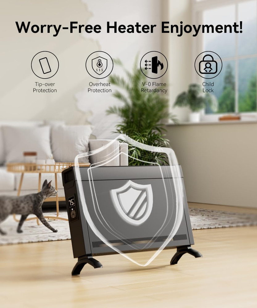 Remote-Controlled Quiet Electric Panel Heater with Timer & LED Display