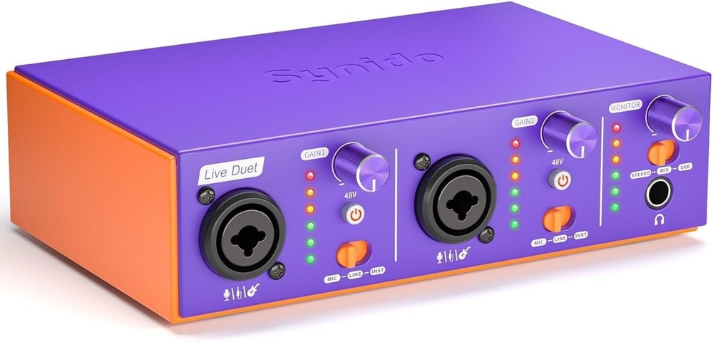 Synido Live Duet USB C Audio Interface for Recording Music, Streaming
