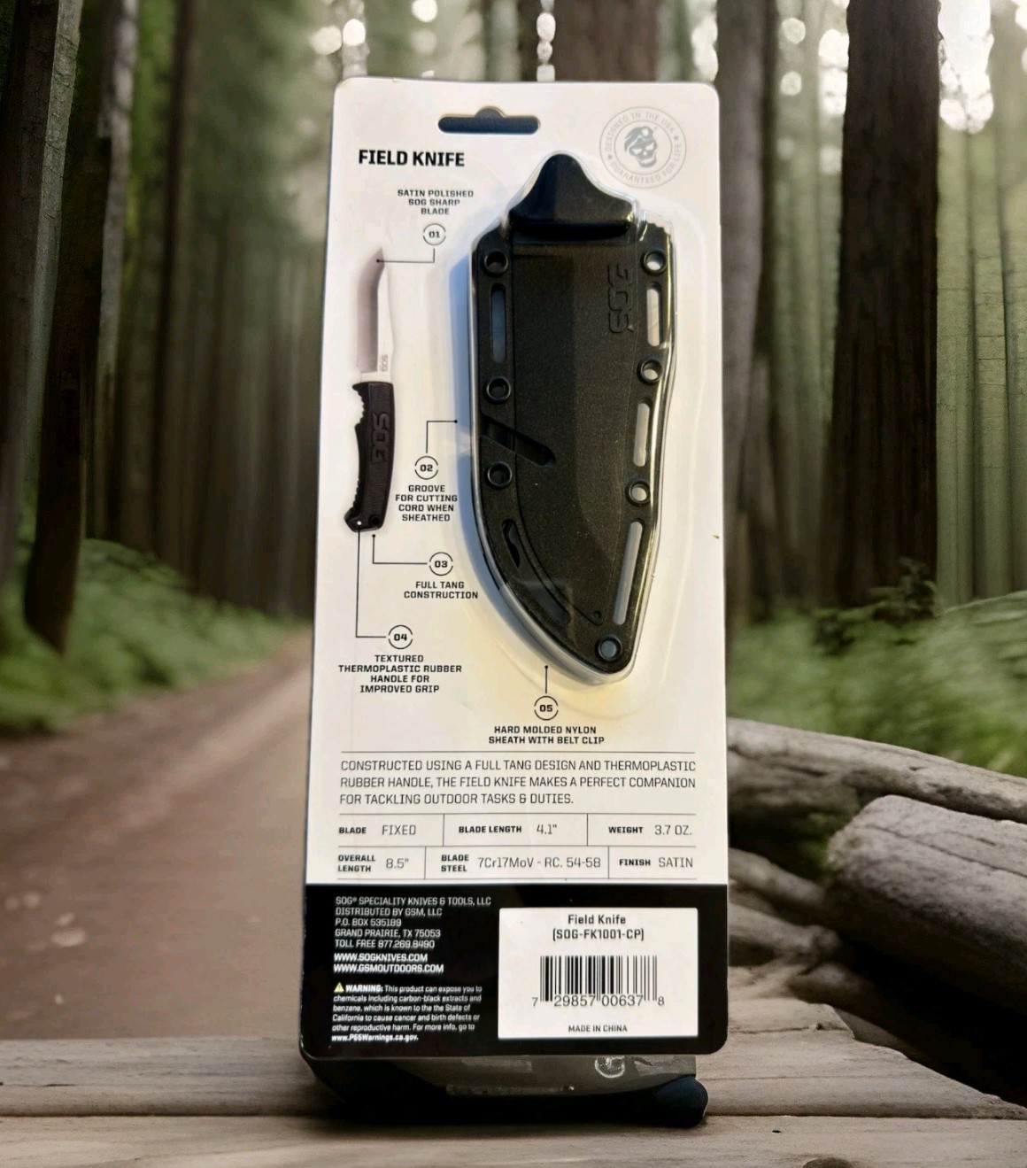 SOG Field Fixed Blade Knife 7Cr17MoV Steel Full Tang w/ Sheath Black TPR 4"