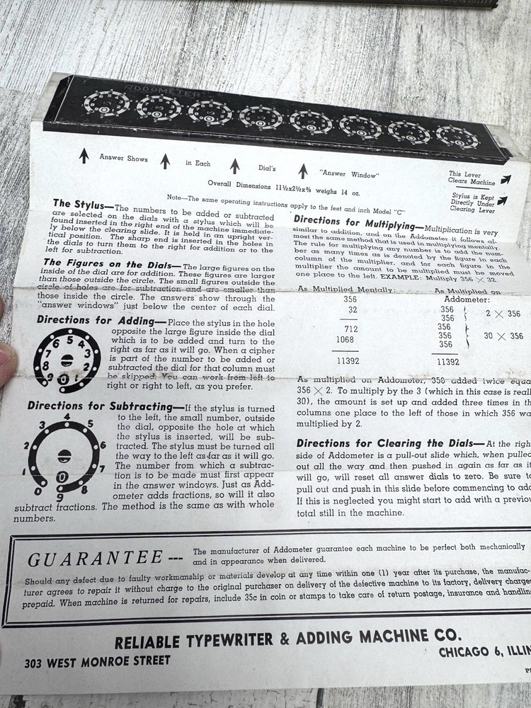 Vtg Addometer Adding Calculator Machine Instructions Education Office Decor