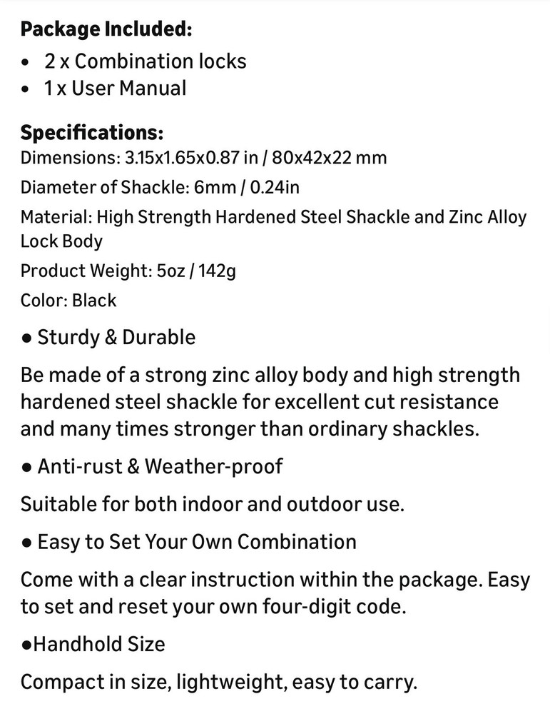 Combination Locks Resettable 2-Pack Waterproof