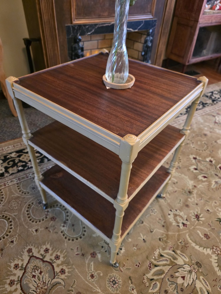 Vintage Rengency Style 3 Tiered Table with Casters Solid Wood