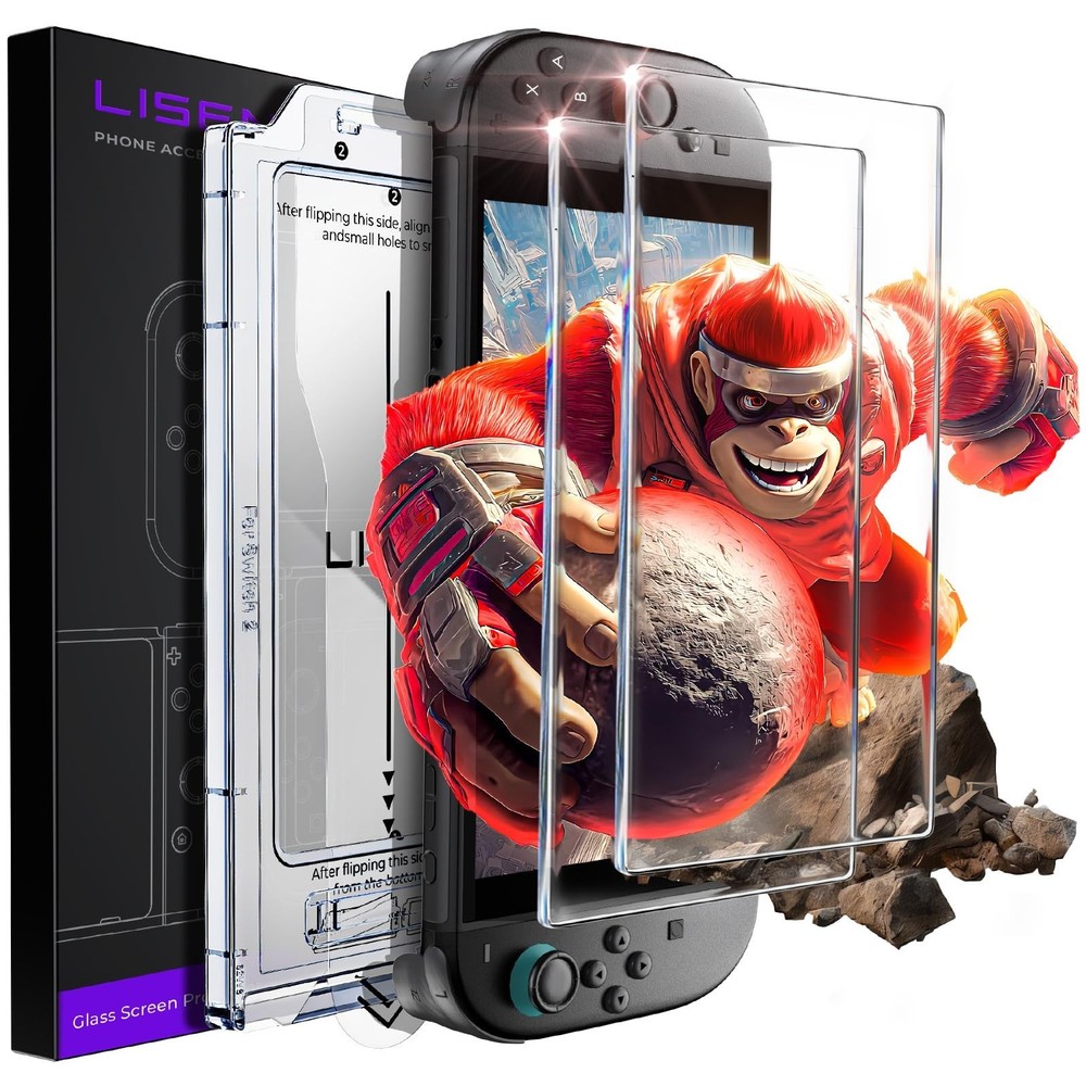 2 Pack Tempered Glass Screen Protector for Nintendo Switch - Auto-Dust Removal,