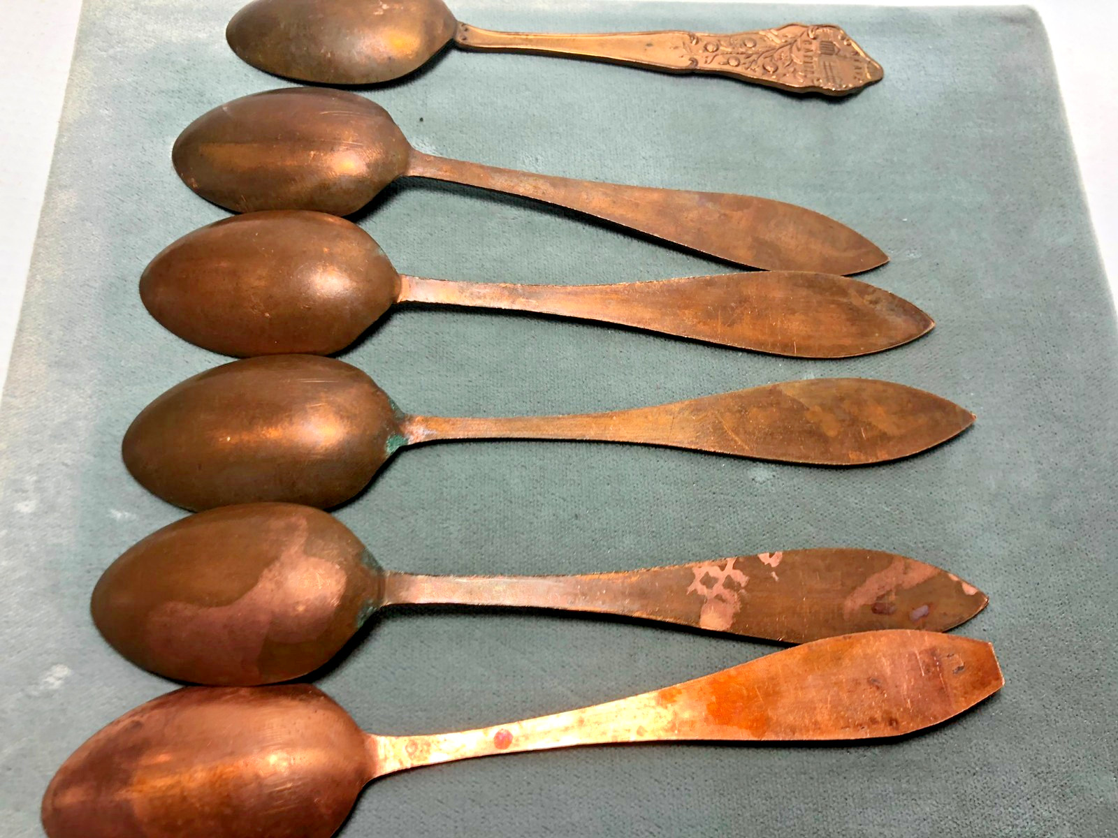 Vintage 1900's Florida Souvenir Copper Spoons Old Hotels - Lot of 6