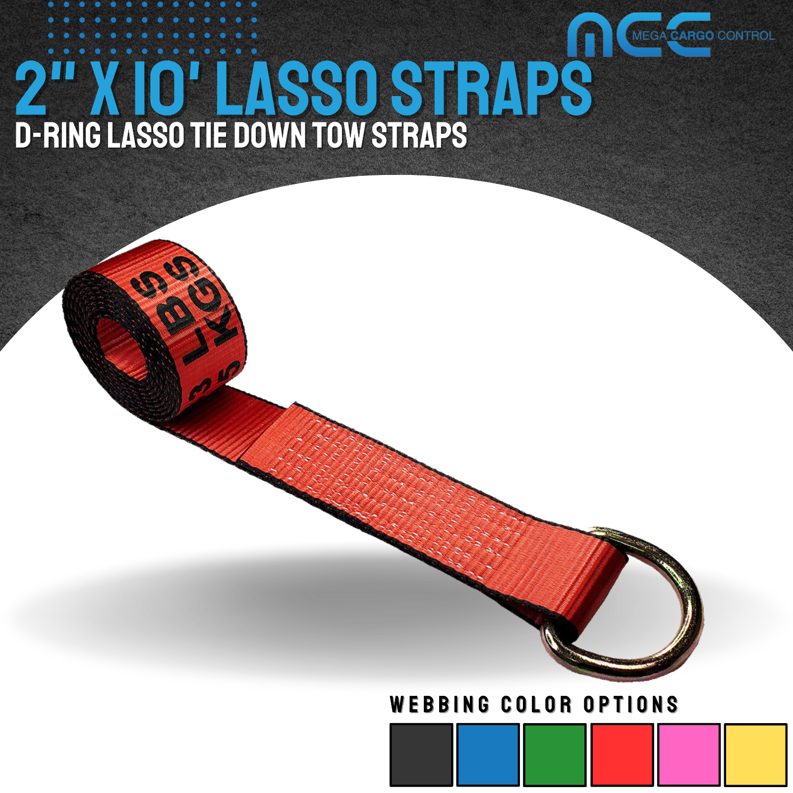 4 Pack 2" x 10' Lasso Strap w/ D Ring Auto Tie Down Wheel Lift Tow Truck Trailer