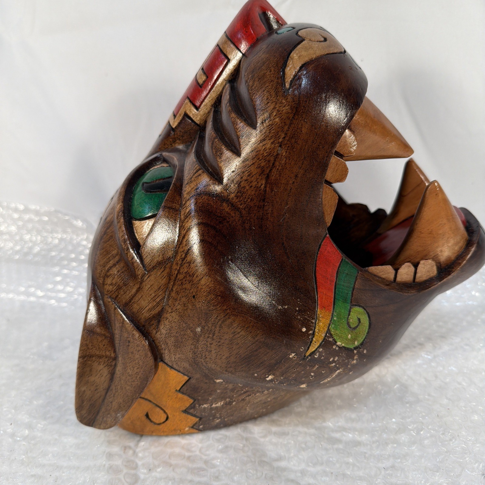 Vintage MCM Mayan Handcarved Wood Jaguar Panther Head Folk Art Rare