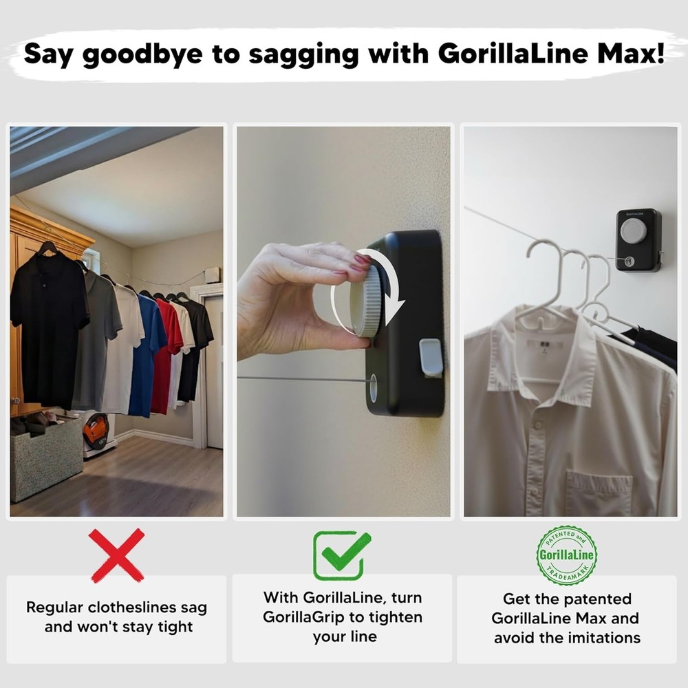 Max Retractable Clothesline - Non-Sagging Drying Line