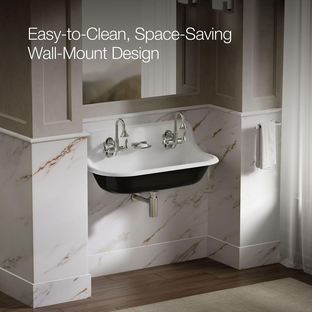 KOHLER Brockway 36" Wall-Mount Utility Sink, White, Durable Cast Iron Constructi
