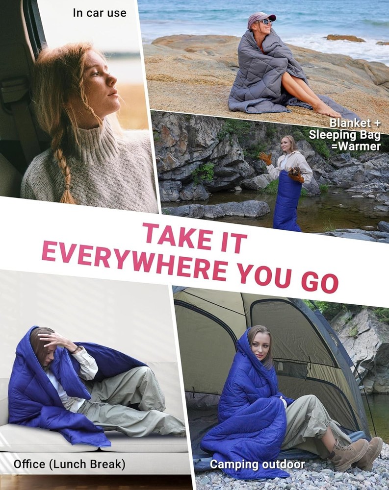 Ultralight Camping Blanket, Packable Down Alternative Puffy Wearable Blankets...