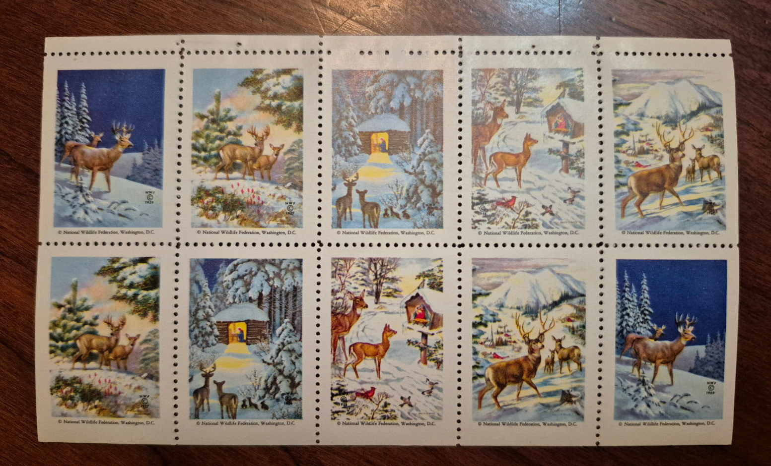 1962 National Wildlife Federation Christmas Stamps Booklet Sheet of 10 stamps