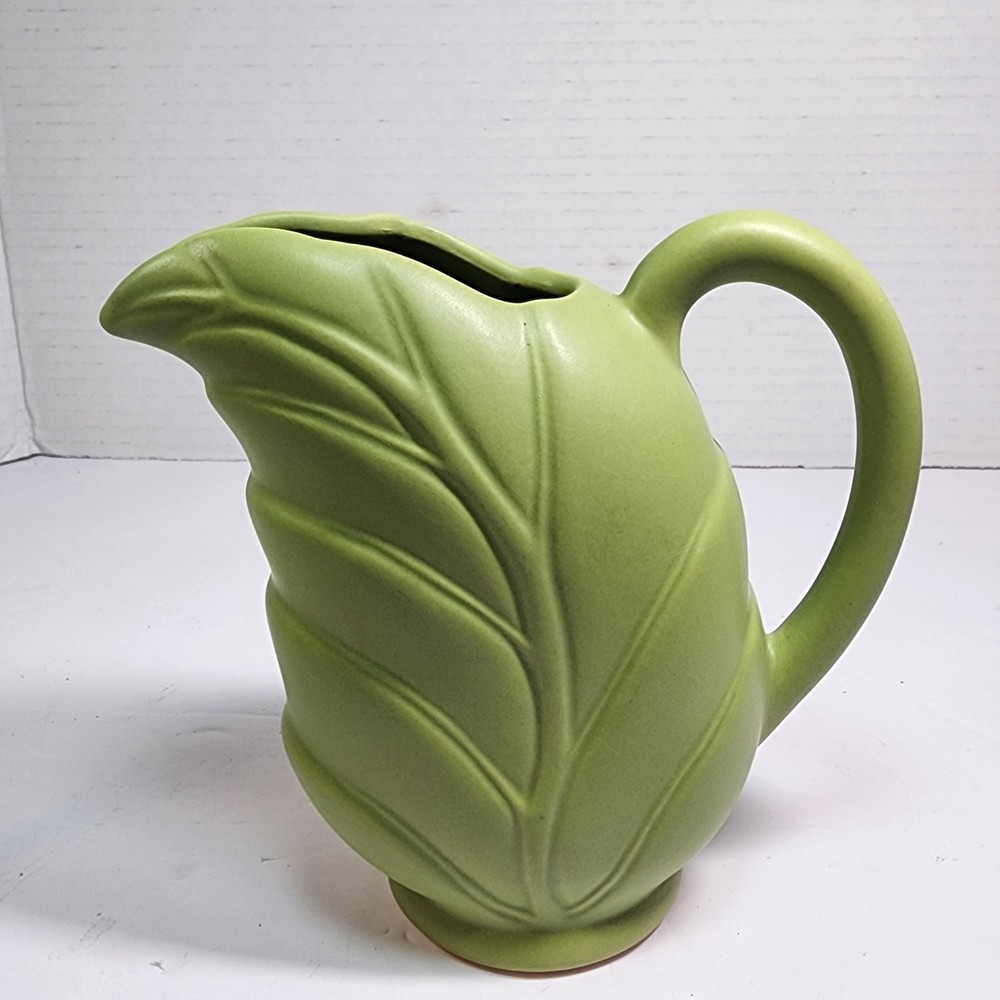 Green Leaf Pottery Pitcher/Creamer 5” (1980s) EUC