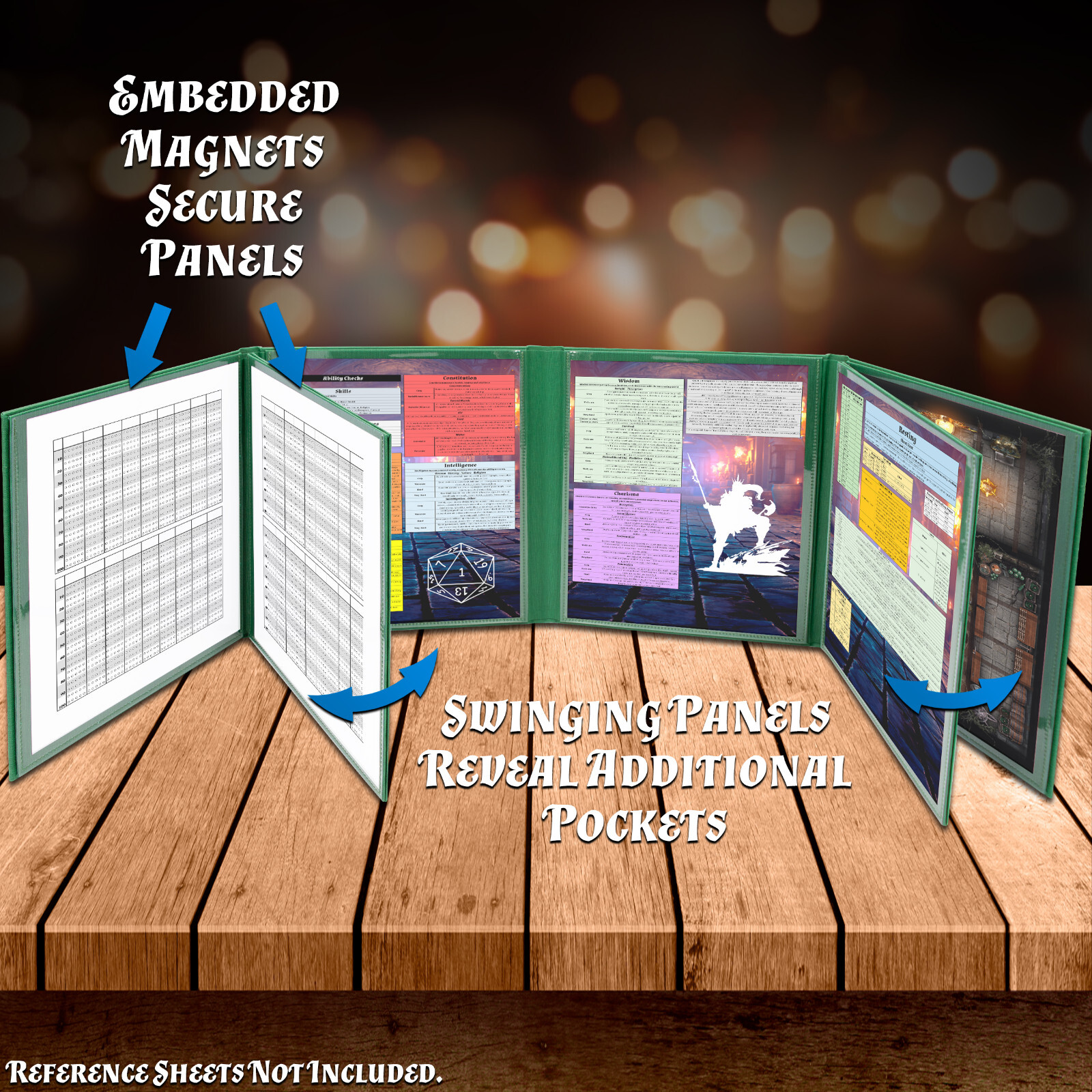 DM Screen 8-Panel GM Dungeon Master Screen with 2 Panels for TTRPGs, Green