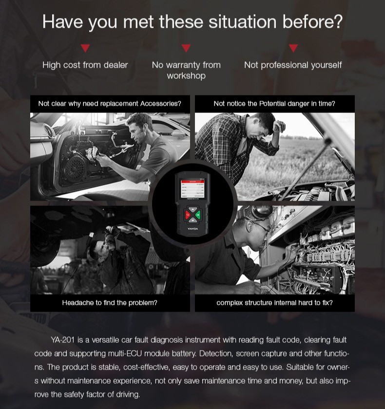 YA201 OBD2 Car Diagnostic Code Reader Fault Scanner Tool Tester Same as CR3001