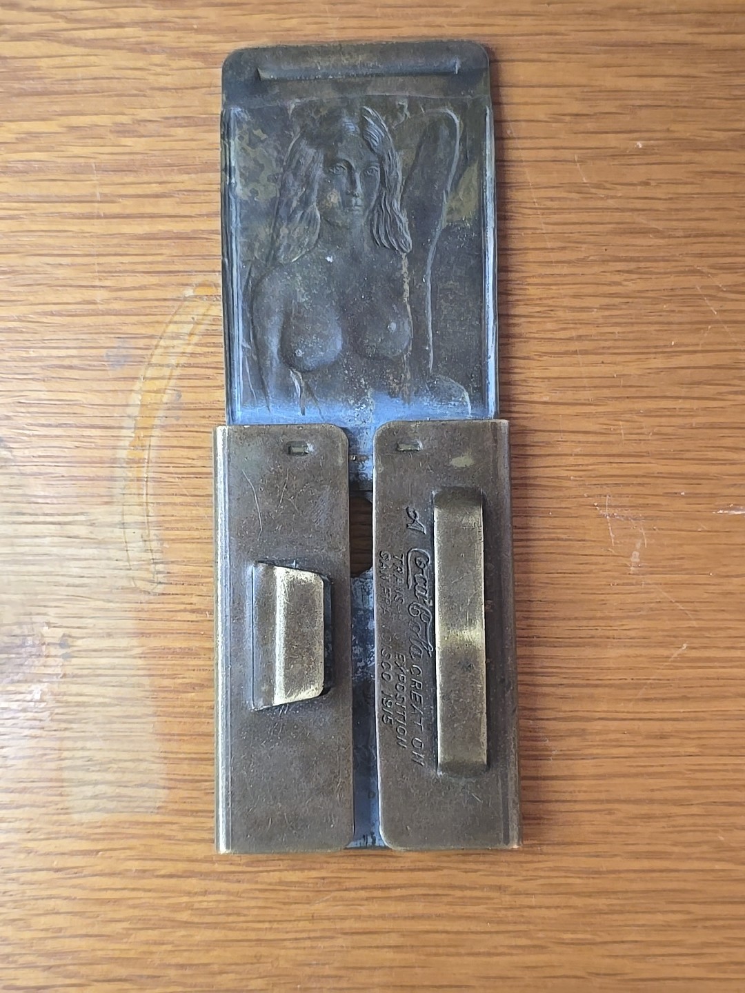 1915 Coca Cola Trans Pan Exposition Nude Nun Cigar Cutter Belt Buckle RARE