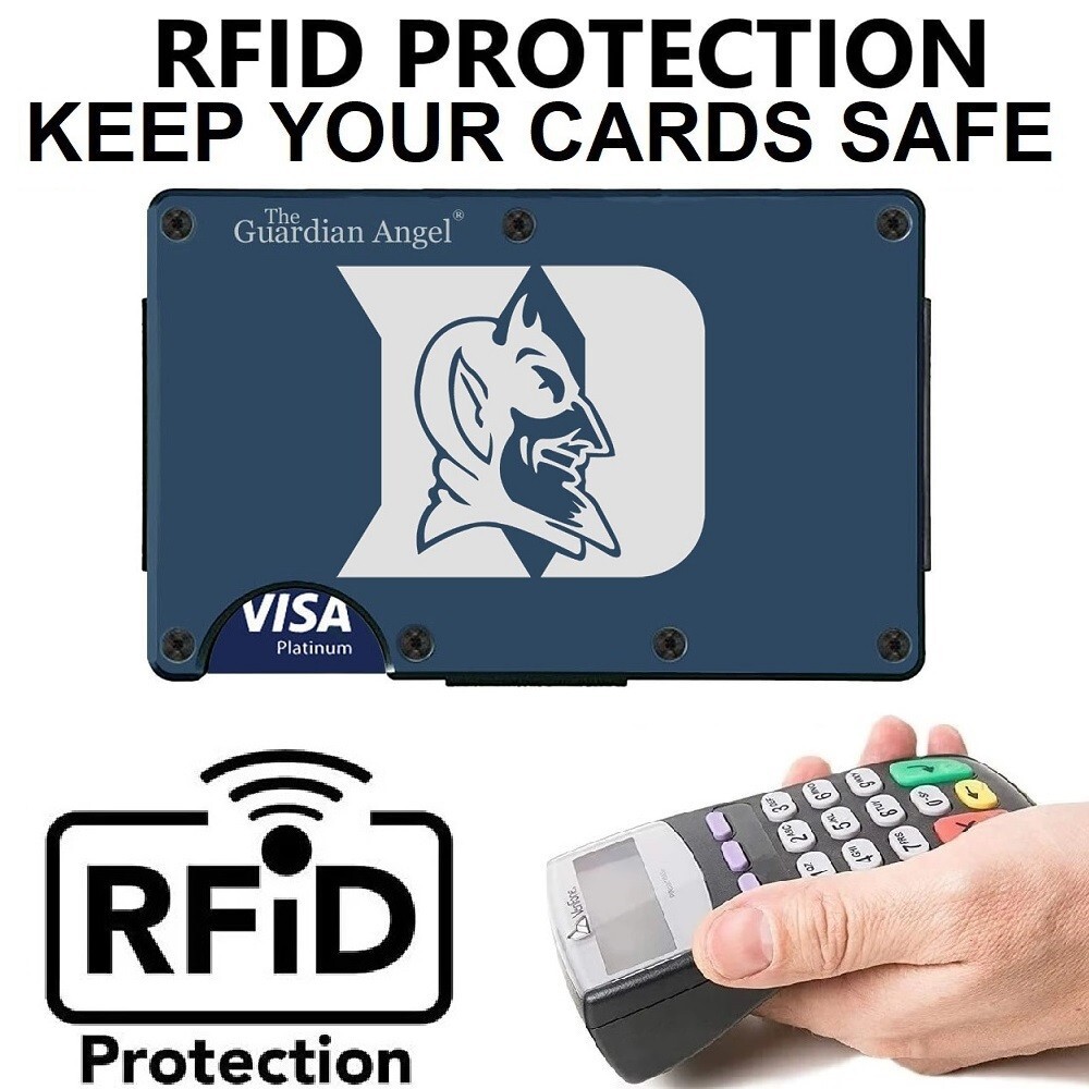 Duke Blue Devils Engraved Titanium Blue RFID Blocking Wallet w Clip D7