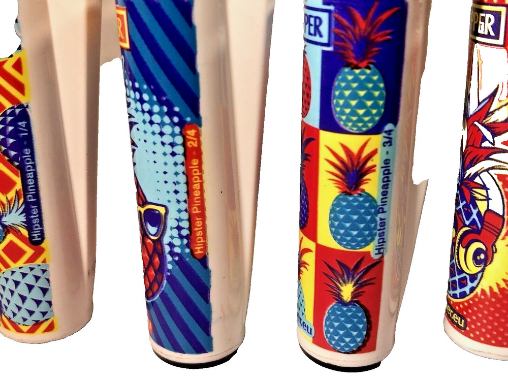 4 Pk Clipper Lighters Hipster Pineapple Design Refillable ReFlintable ReUseable
