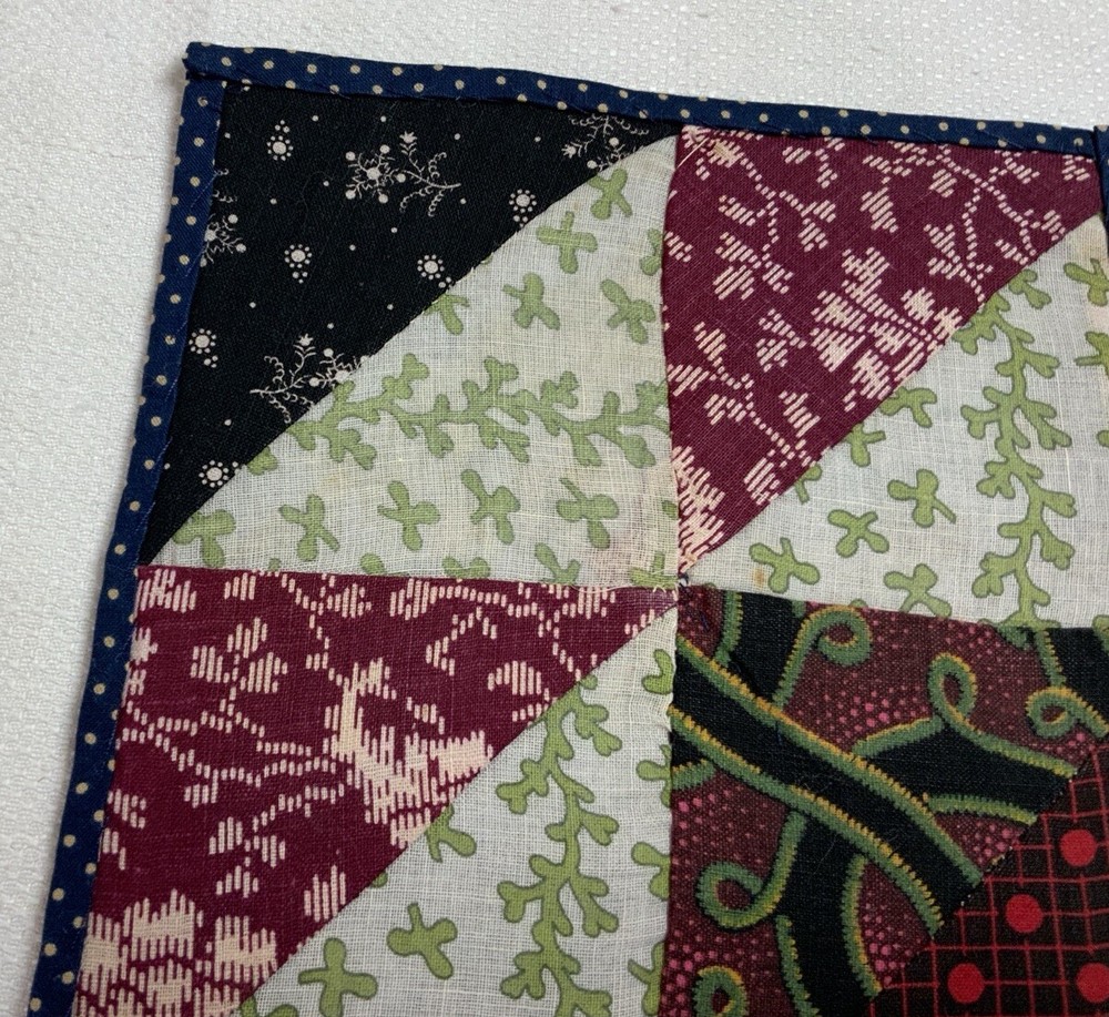 Antique Vintage Patchwork Small Doll Quilt Or Table Topper, 4 Patch W/ Triangles