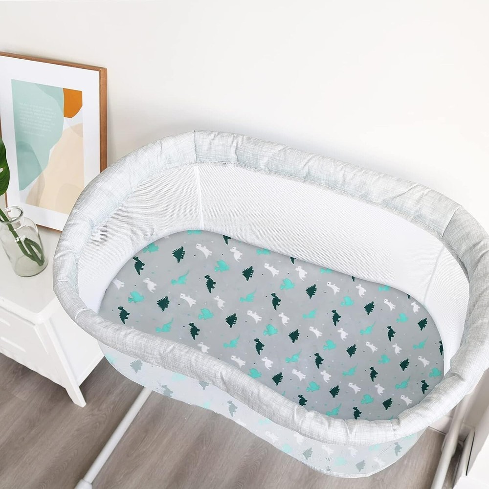 4-Pack Bassinet Fitted Sheets Universal Fit Rectangle/Oval/Hourglass Gray White