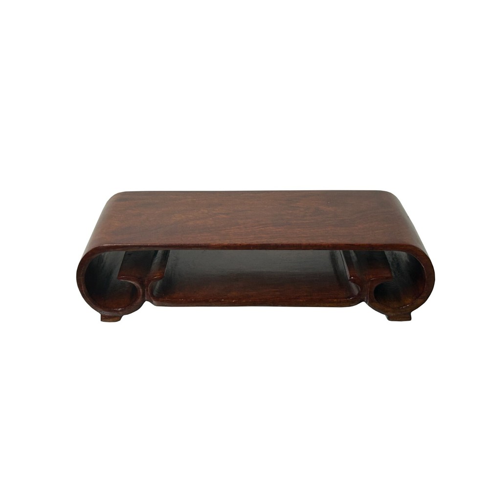 7" Oriental Brown Rectangular Scroll Legs Wood Stand Riser Easel st1088