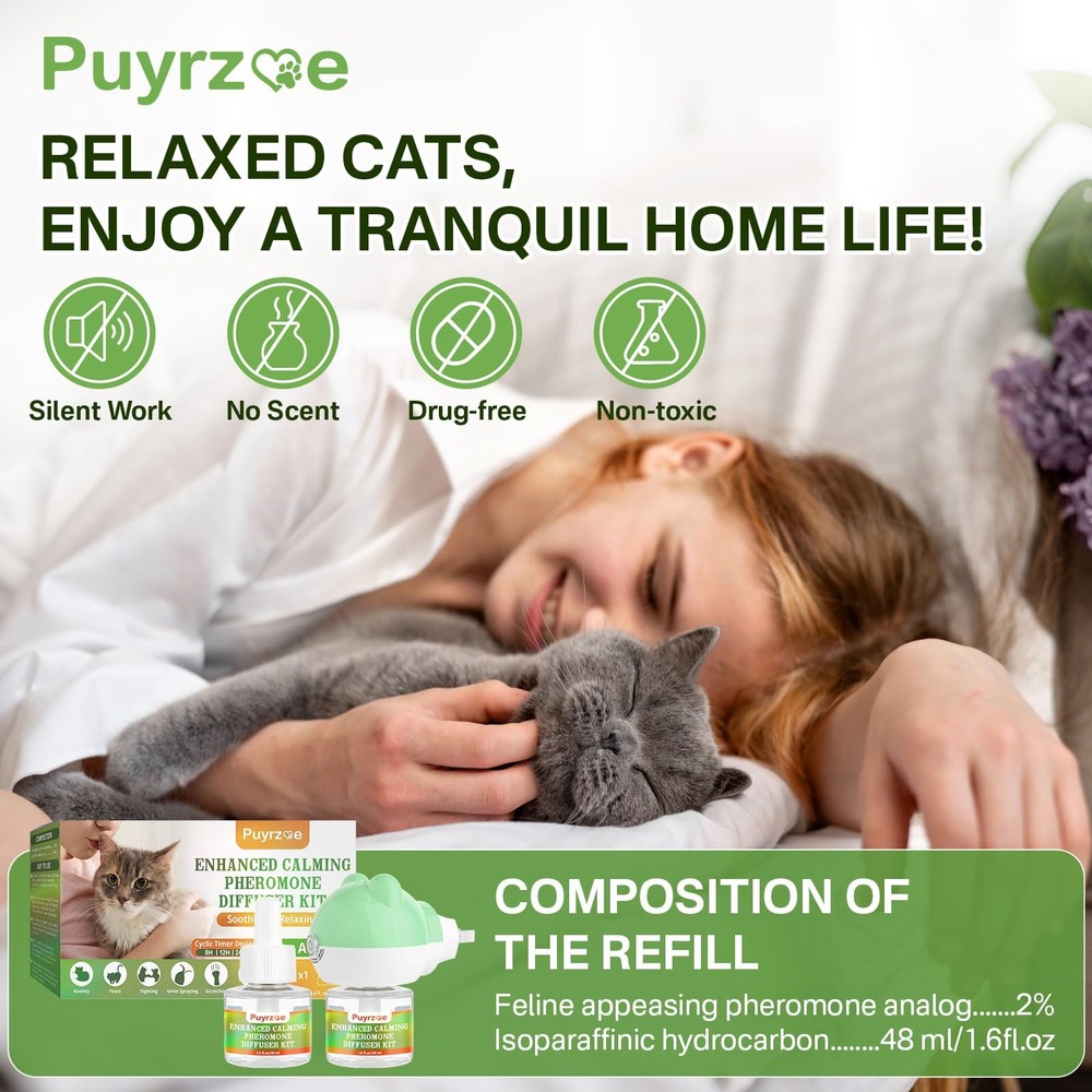 Cat Calming Diffuser with Timing Function, 3-in-1 Cat Pheromones Calming Diff...