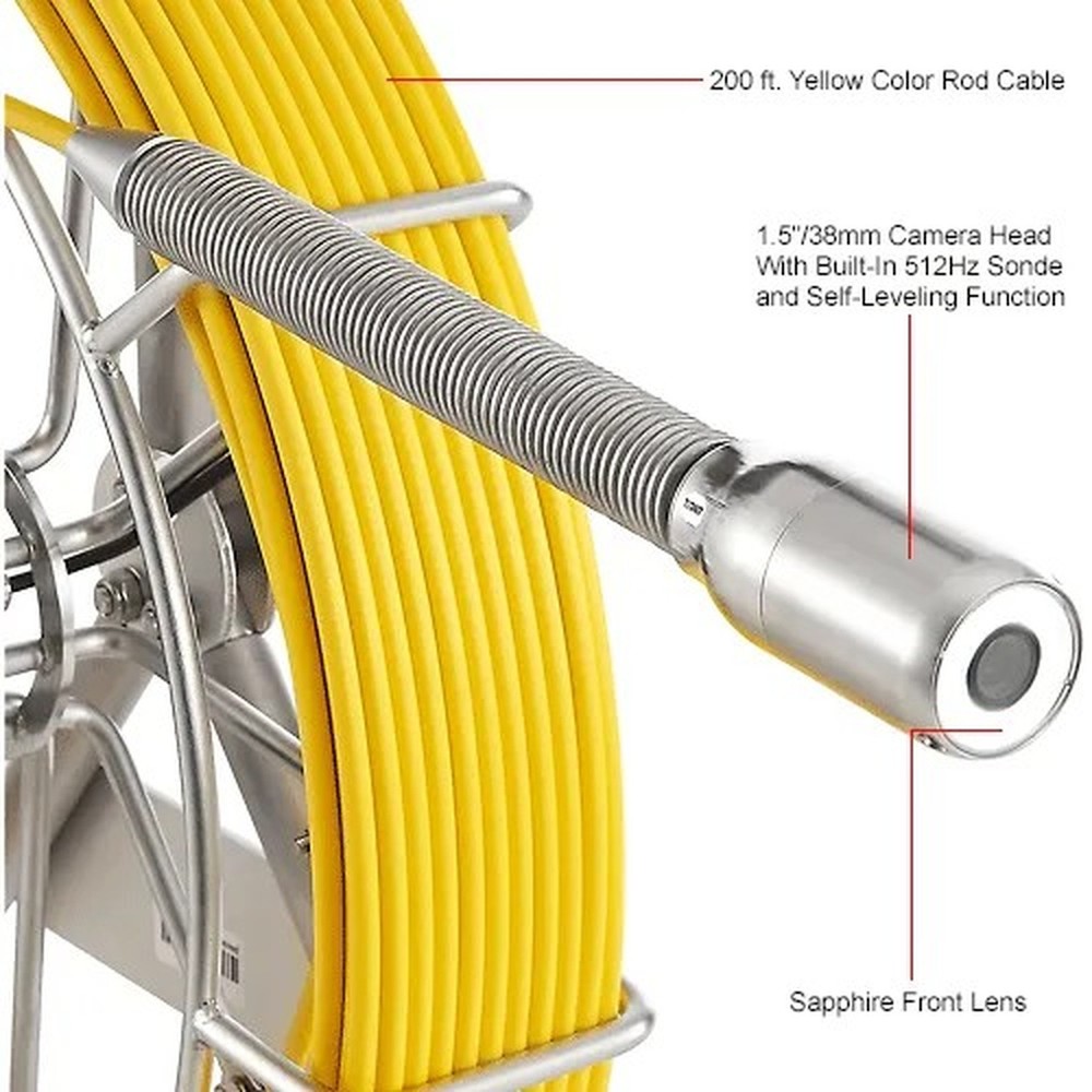 Pipe Inspection Camera, 10" Display, 200' Cable & Distance Counter