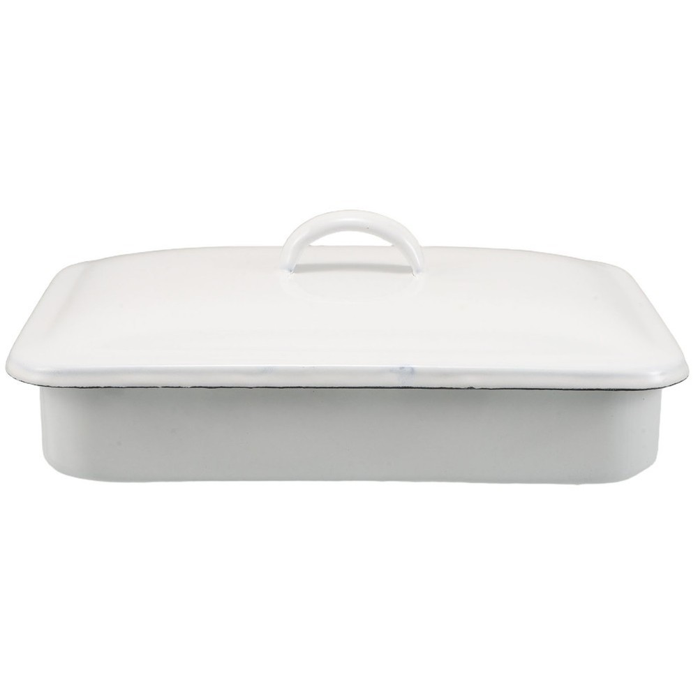 Enamel Roasting Pan with Lid: Non-Stick Rectangular Baking Dish for Vegetables