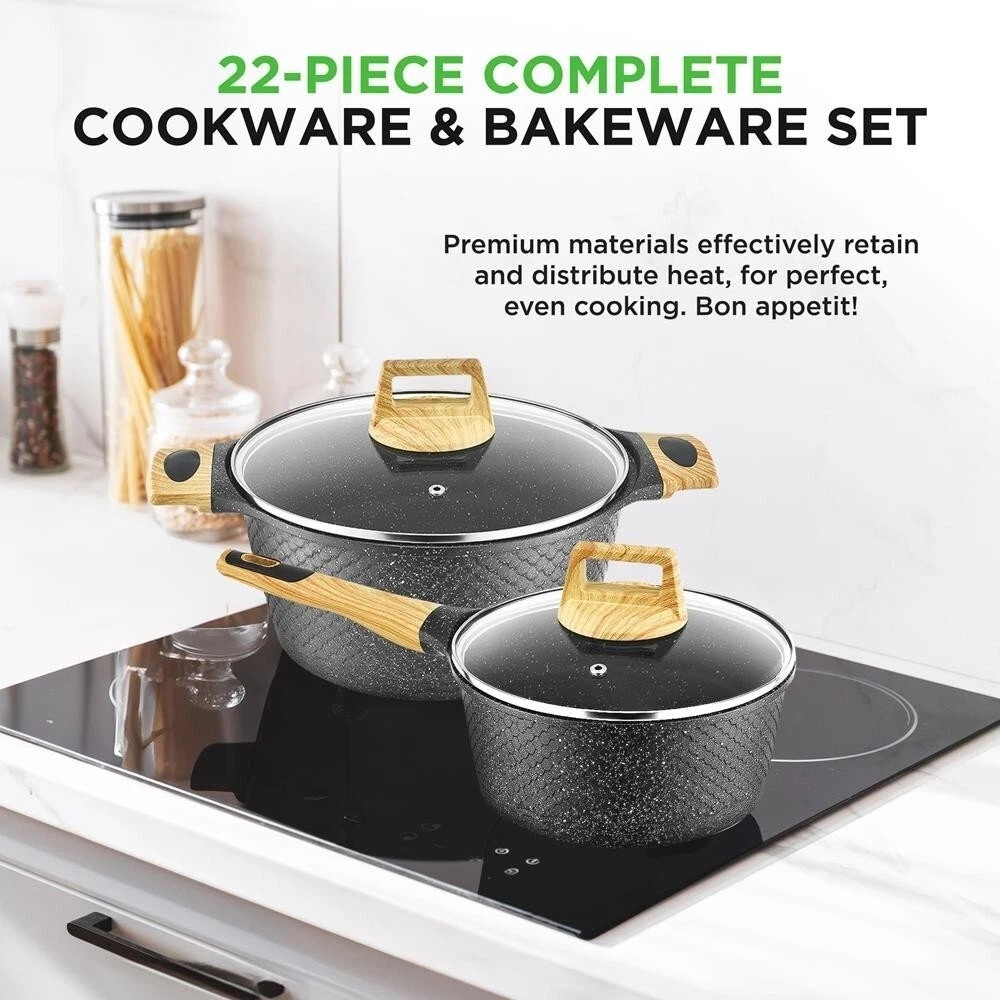 NutriChef 22 Pcs. Home Kitchen Cookware, Kitchen Tools, & Bakeware Set