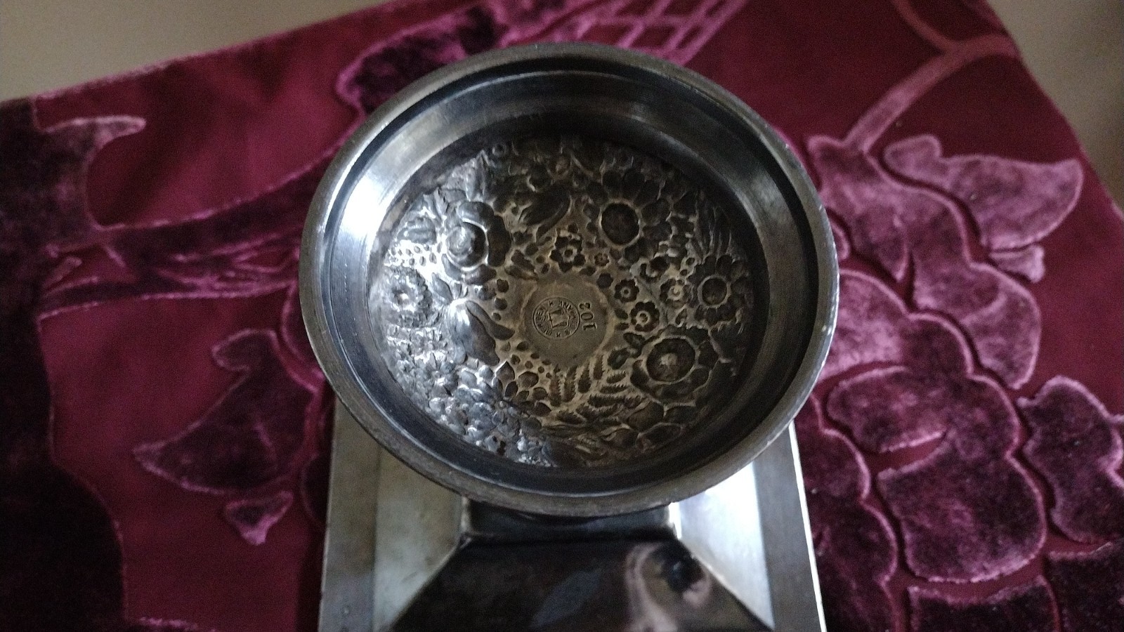 Antique Victorian unique Art Nouveau Dark Silver Plate Calling Card Repousse