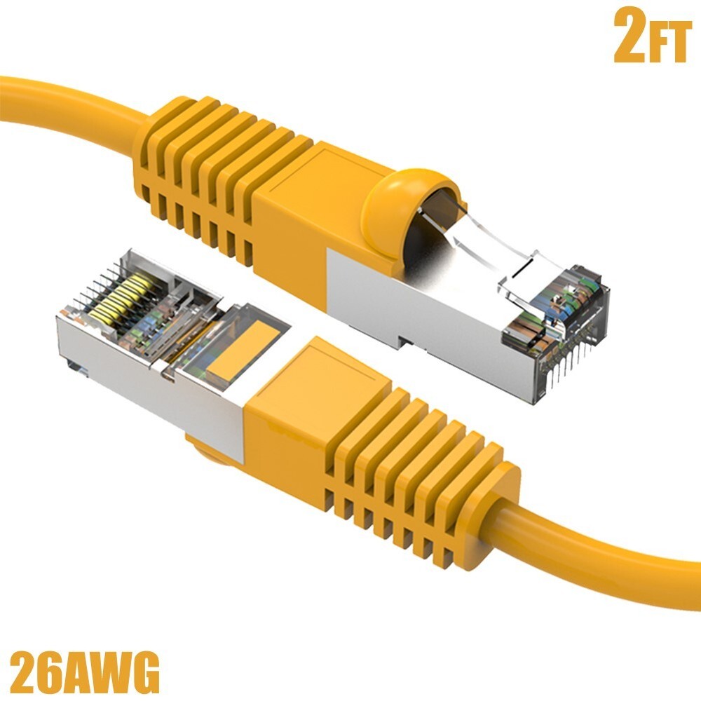 2FT Cat5E RJ45 Ethernet LAN Network FTP Shielded Patch Cable Pure Copper Yellow