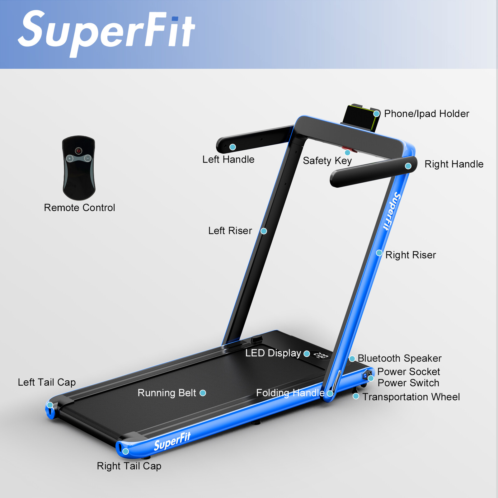 SuperFit 2.25HP 2 in 1 Folding Treadmill W/ APP Control Speaker Remote Control