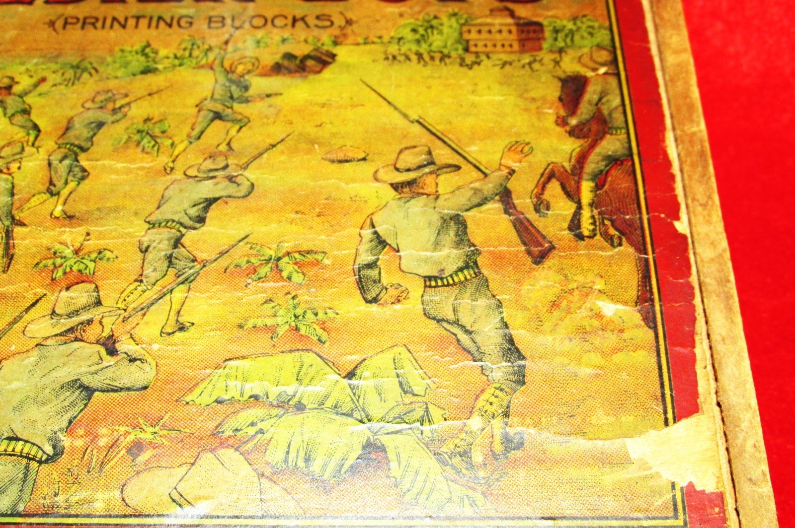 c1898 Ex-Rare Military Museum Uncle Sam's Soldier Boys Pr. Blocks, San Juan Hill