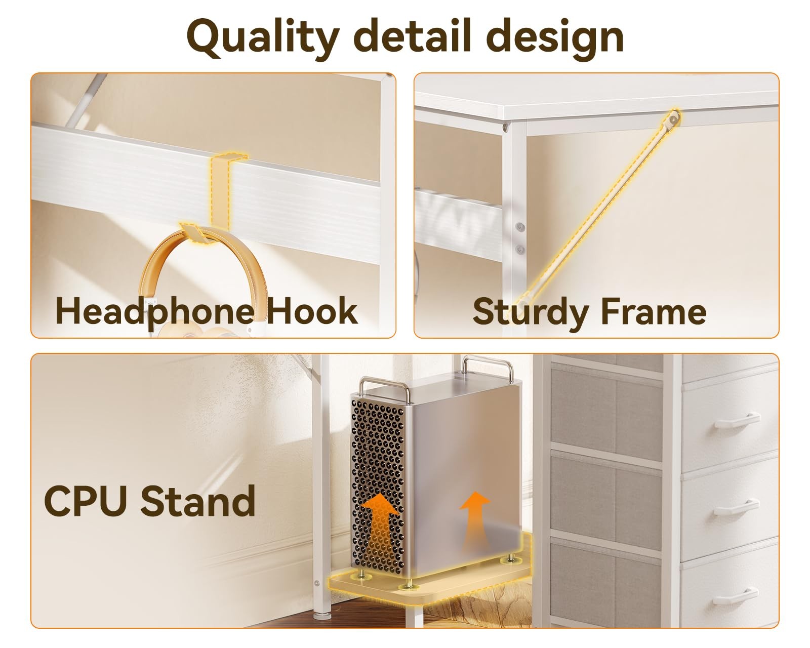 40" Escritorio Pequeño Blanco Con 4 Gavertas Cajones Para Cuarto Computadora PC