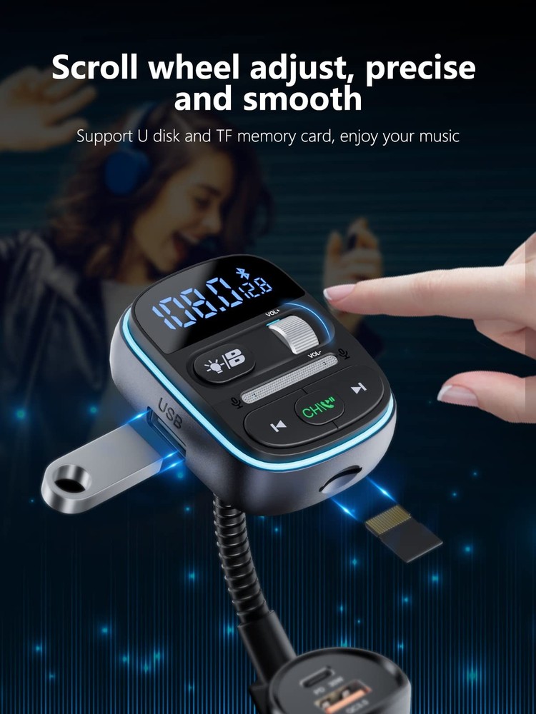 LENCENT Bluetooth FM Transmitter PD 30W, Bluetooth Car Adapter with QC3.0 Fas...