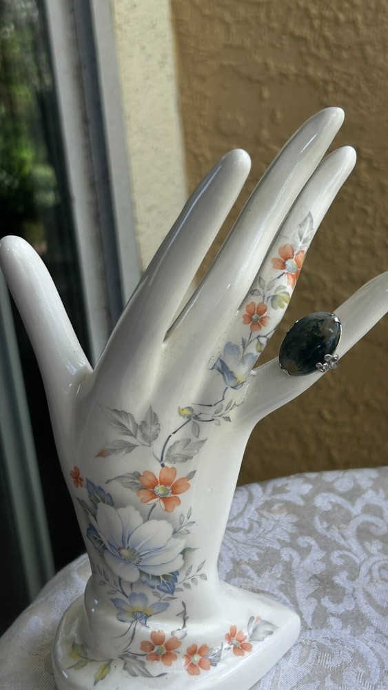 925 Sterling Silver Statement Moss Agate Ring Size 4.75 6.3 Grams