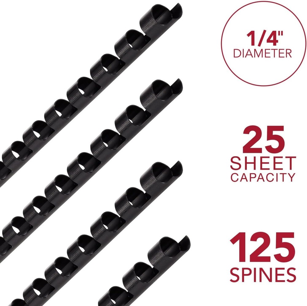 Effortless Document Binding with 1/4” Black CombBind Spines, 125 Durable Spines