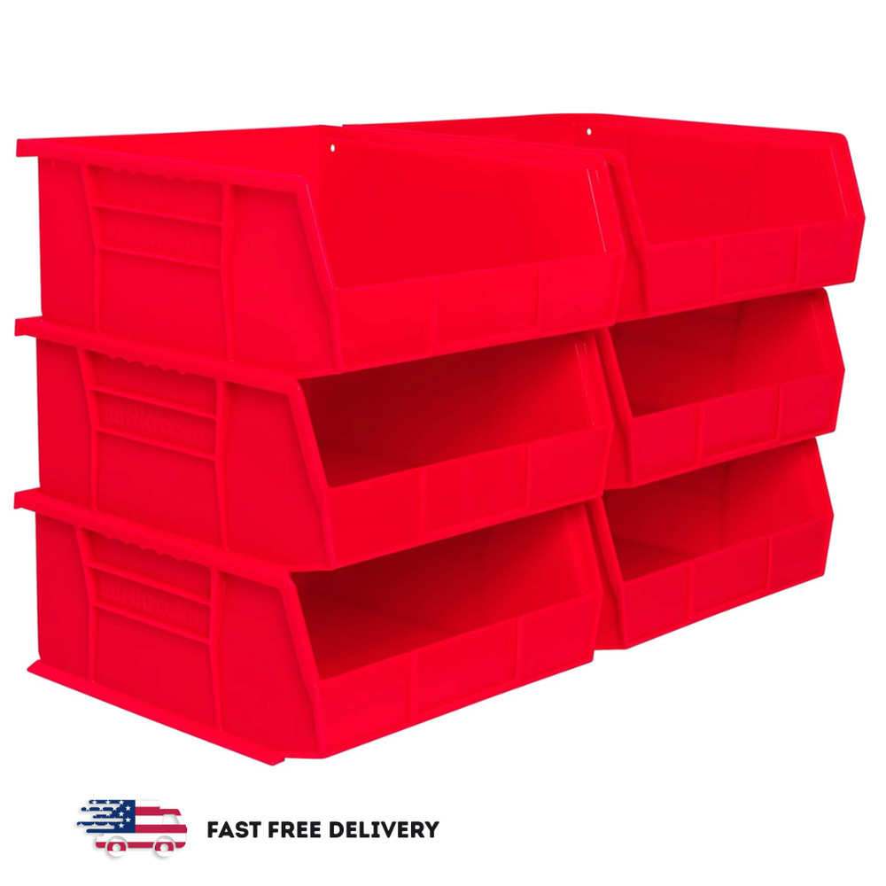 Stackable Red Storage Bins - 6-Pack for Garage & Pantry Organization