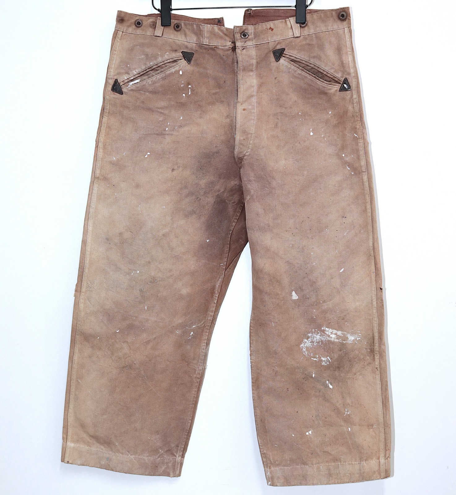 French 1940/50s Faded & Stained Brown Duck Cotton Canvas Pants LE ROBUSTE W39