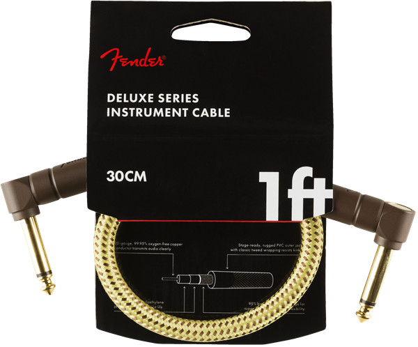 Fender Deluxe TWEED Electric Guitar/Instrument Patch Cable, Right-Angle, 1' ft